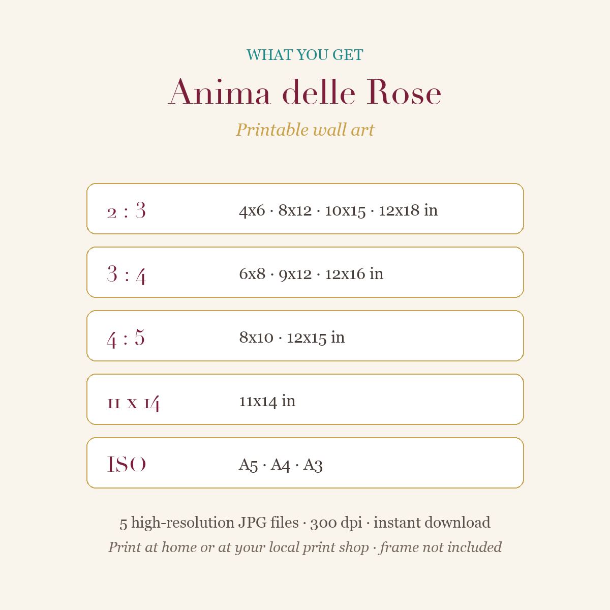 Anima delle Rose – Venetian Wall Art Print, Golden Mask with Roses (Printable)