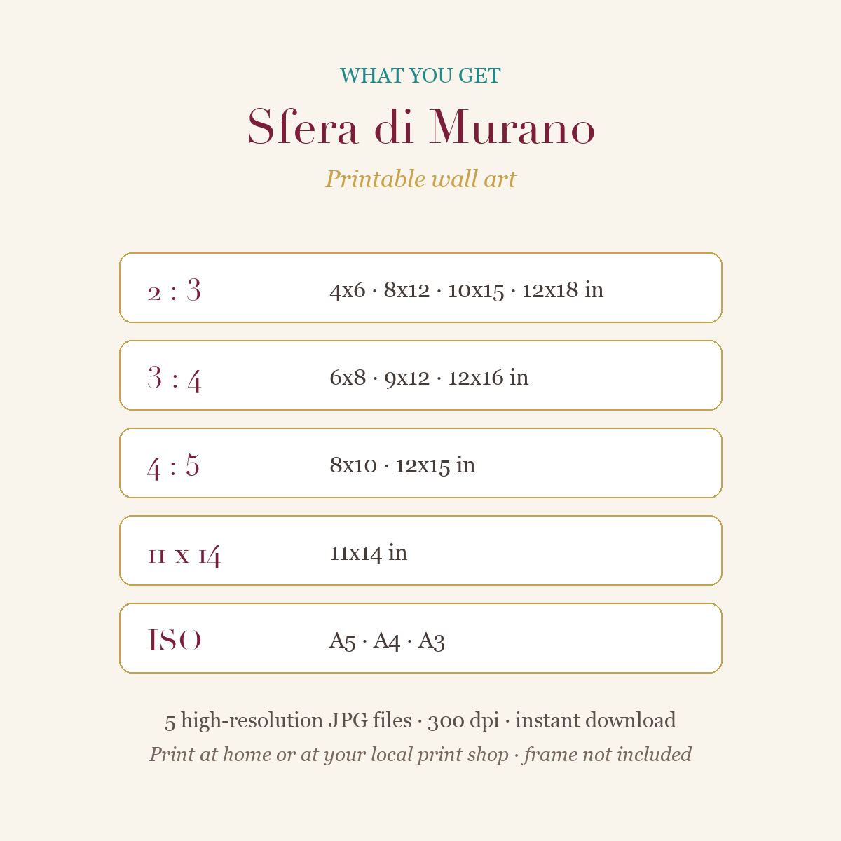 Sfera di Murano – Murano Christmas Ornament with Venice, Wall Art Print (Printable)