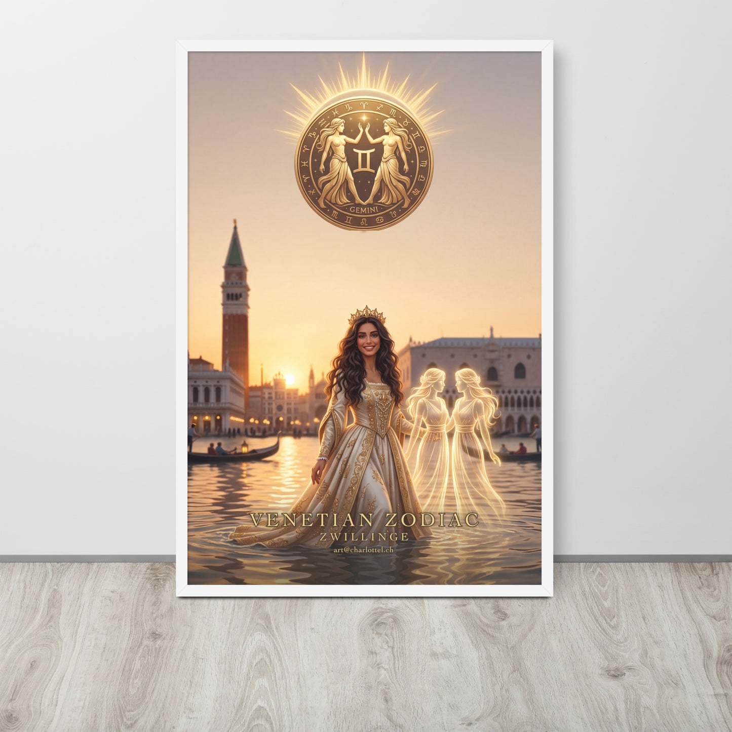 Sternzeichen Zwillinge gerahmtes Poster – venezianische Göttin mit Zwillingsschwestern, Großformat 61×91 cm