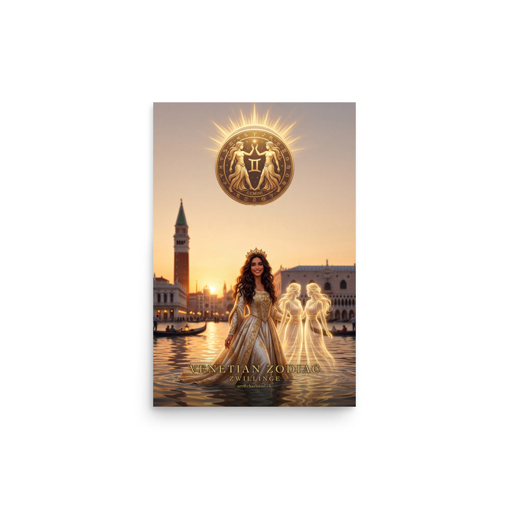 Sternzeichen Zwillinge Poster – venezianische Göttin mit Zwillingsschwestern in Venedig, Venetian Zodiac