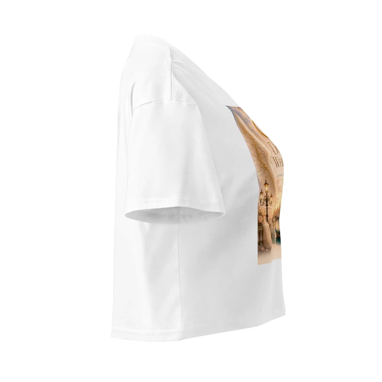 Divine Whispers Venedig Crop-Top in Weiss, Seitenansicht rechts von Medium Charlotte