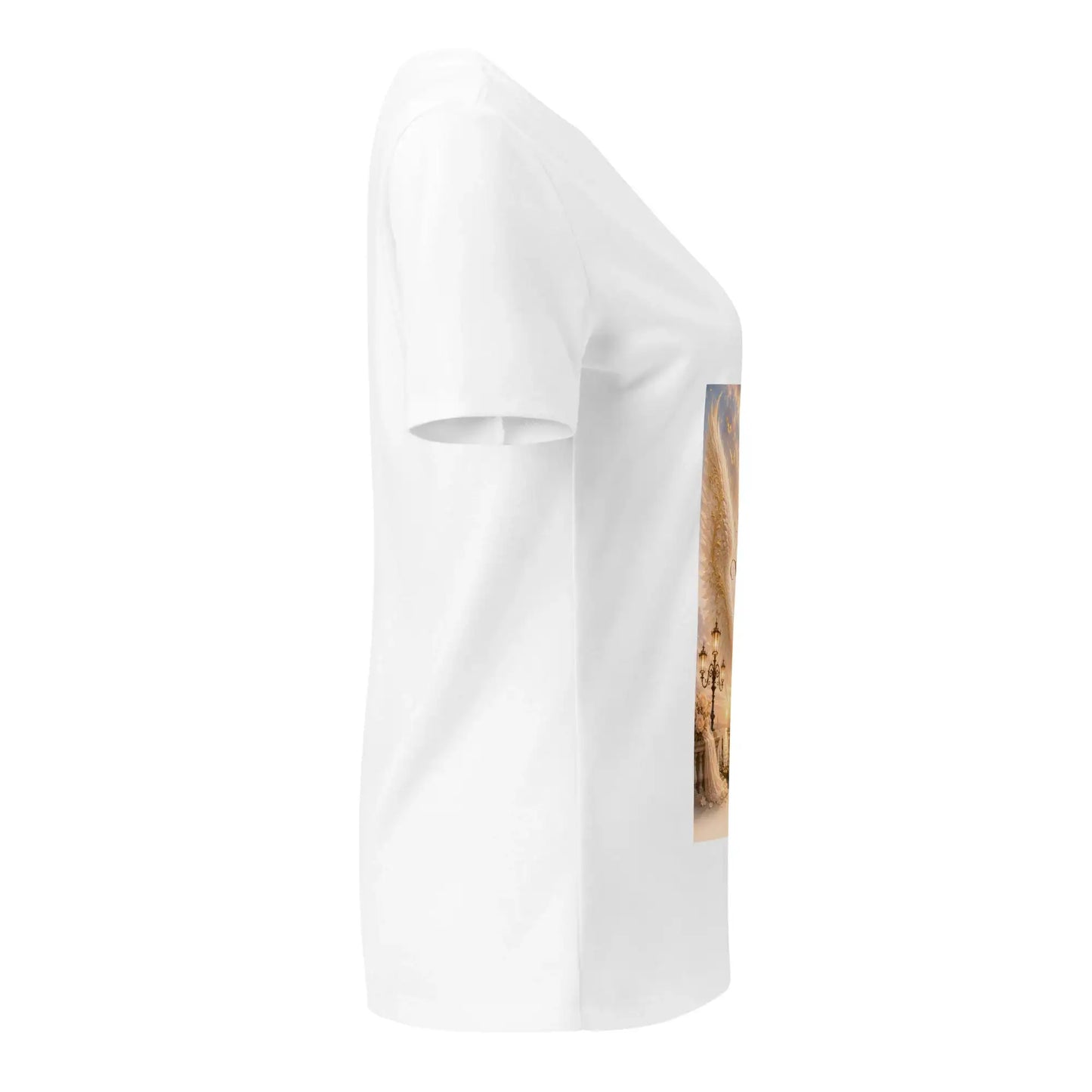 Divine Whispers Venedig Damen-Shirt mit V-Ausschnitt in Weiss, Seitenansicht rechts von Medium Charlotte