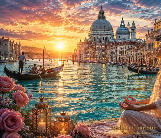 Dualseele erkennen – Gondeln im Sonnenuntergang am Canal Grande in Venedig, Medium Charlotte