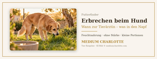 Erbrechen beim Hund – Hund frisst im Garten Gras, ein typisches Zeichen von Übelkeit