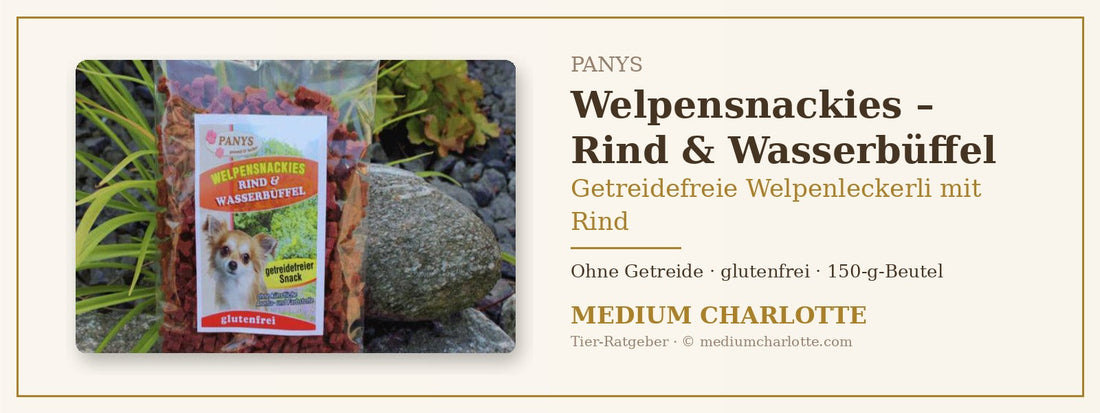 Getreidefreie Welpenleckerli mit Rind – PANYS Welpensnackies Rind & Wasserbüffel im 150-g-Beutel