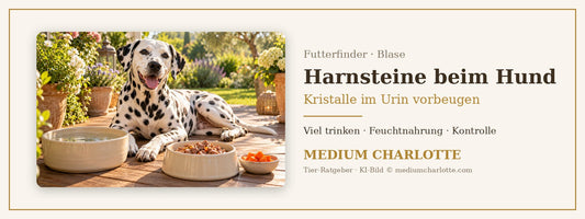 Harnsteine beim Hund – Dalmatiner liegt auf einer Holzterrasse neben einer grossen Wasserschale und seinem Futternapf