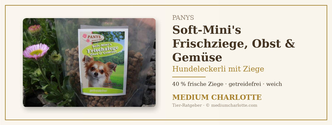 Hundeleckerli mit Ziege – PANYS Soft-Mini's Frischziege, Obst und Gemüse im Beutel