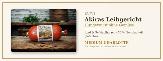 Hundewurst ohne Gemüse – PANYS Akiras Leibgericht mit Rind und Geflügelherzen