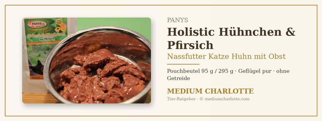 Nassfutter Katze Huhn mit Obst – PANYS Holistic Hühnchen, Geflügelherzen &amp; Pfirsich