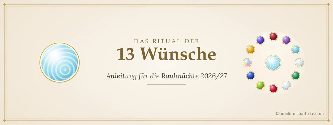 Titelbild: Das Ritual der 13 Wünsche für die Rauhnächte 2026/27, mit dem Larimar für den 13. Wunsch und dem Kreis der zwölf Steine (gestaltet von Medium Charlotte)