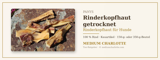 Rinderkopfhaut für Hunde – getrocknete PANYS Rinderkopfhaut auf einem Stein