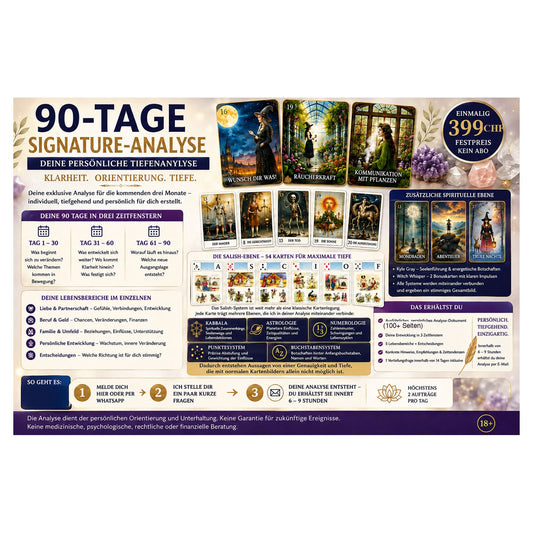 90-Tage Signature-Analyse für 399 CHF – persönliche Tiefenanalyse von Medium Charlotte, über 100 Seiten PDF, mit Salish-System, Kabbala, Astrologie und Numerologie