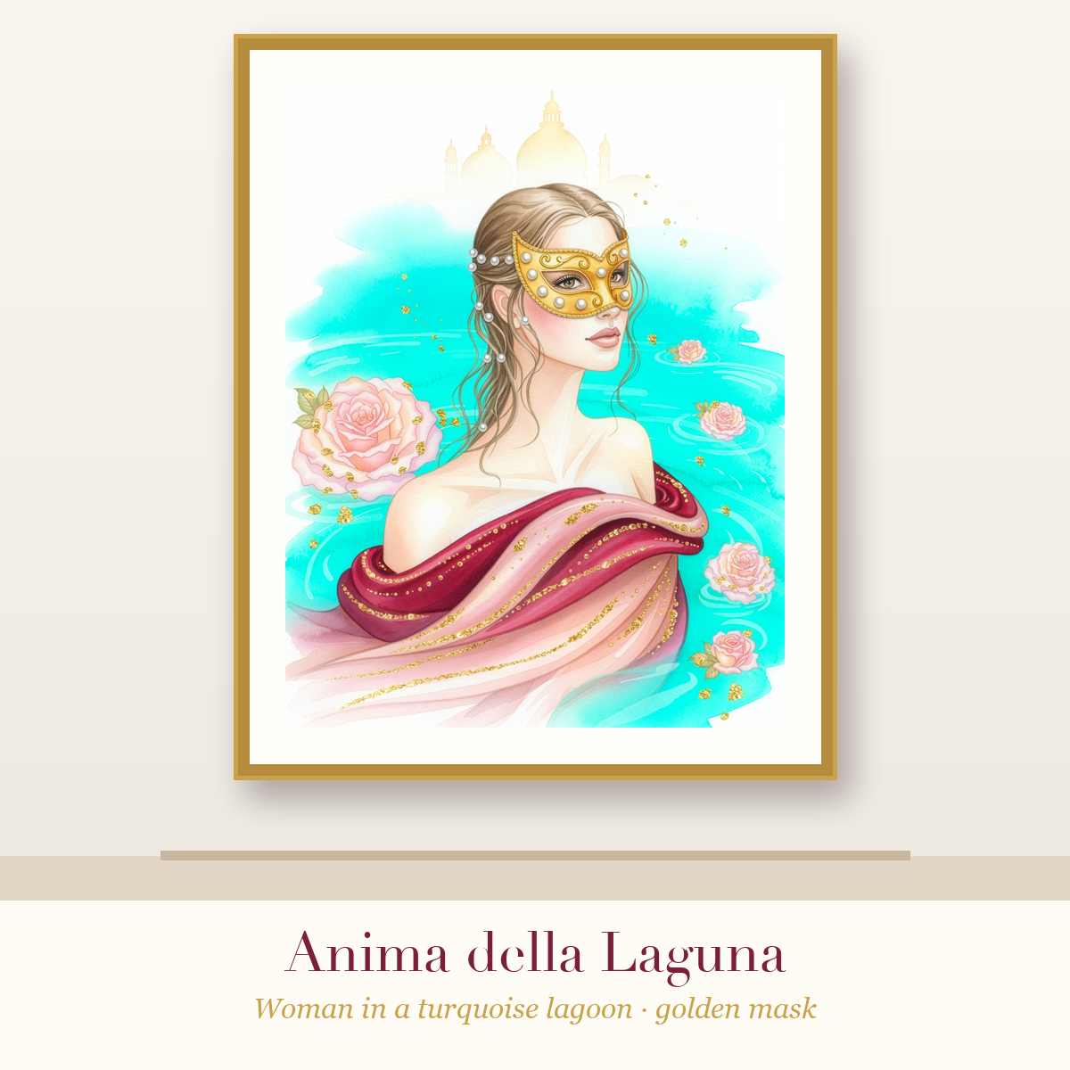 Anime di Venezia – Set of 4 Venetian Wall Art Prints with Golden Masks (Printable)