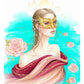 Anima della Laguna – Venetian Wall Art Print, Woman with Golden Mask in Turquoise Lagoon (Printable)