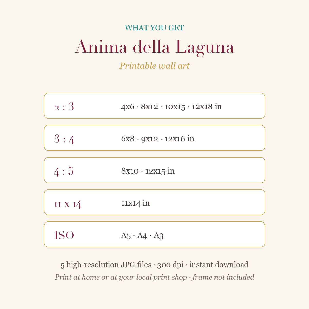 Anima della Laguna – Venetian Wall Art Print, Woman with Golden Mask in Turquoise Lagoon (Printable)