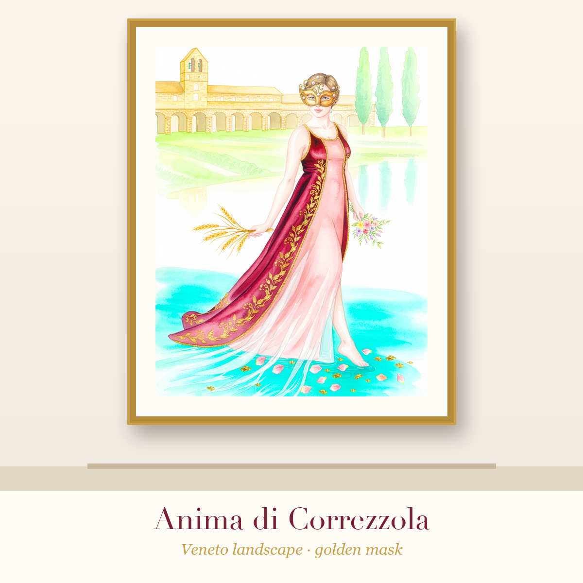 Anime di Venezia – Set of 4 Venetian Wall Art Prints with Golden Masks (Printable)