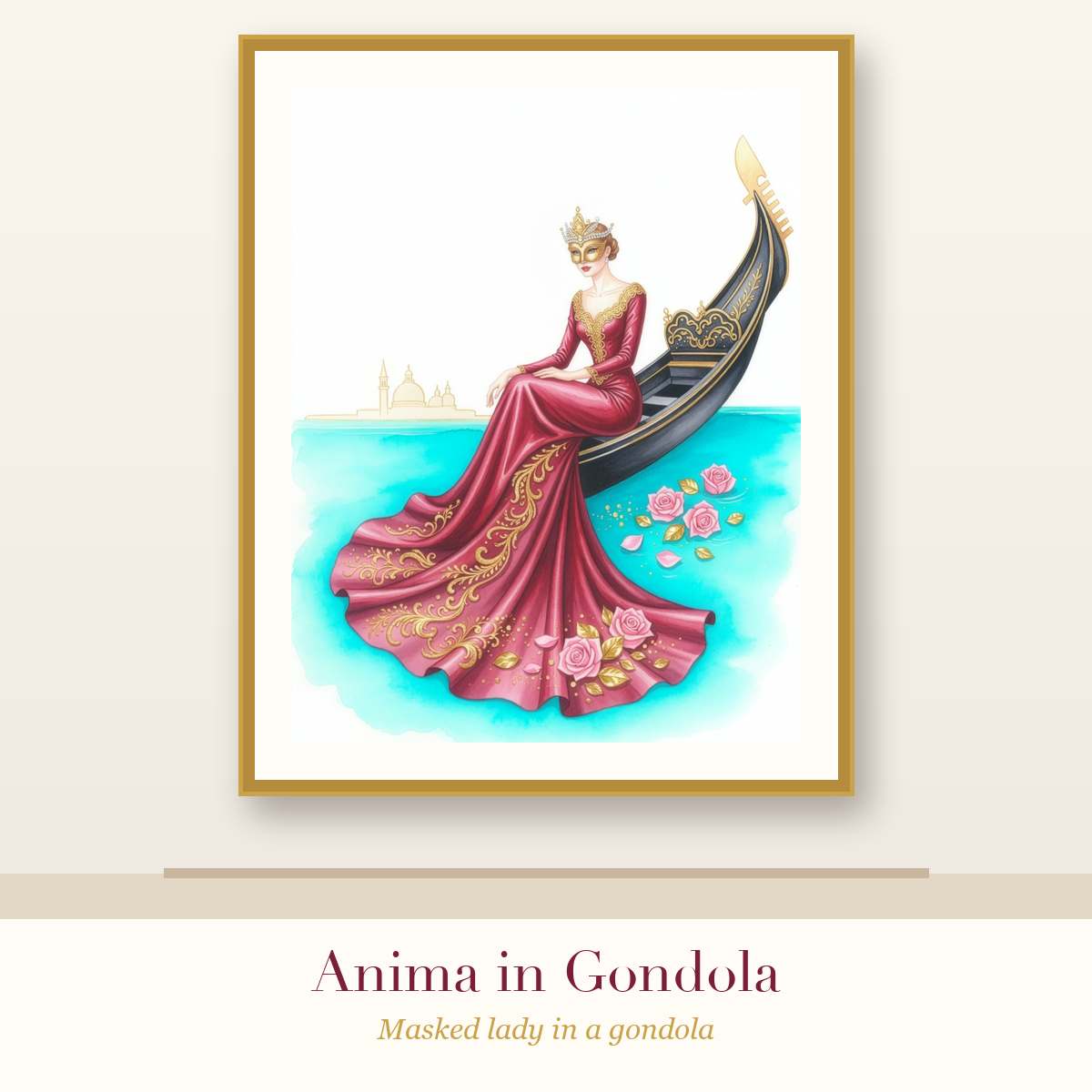 Anime di Venezia – Set of 4 Venetian Wall Art Prints with Golden Masks (Printable)