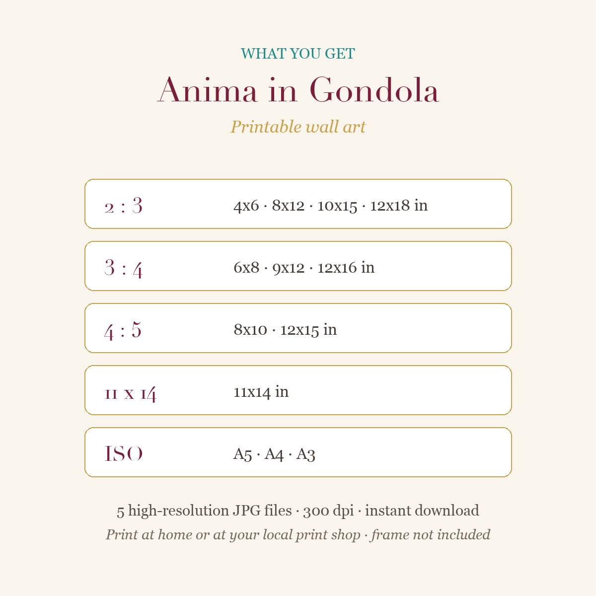 Anima in Gondola – Venetian Wall Art Print, Masked Lady in a Gondola (Printable)
