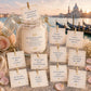Affirmationskarten ausgebreitet vor einem Glas mit Etikett „116 Affirmationen für dich“, venezianische Kulisse – Divine Whispers Selbstliebe-Set zum Ausdrucken