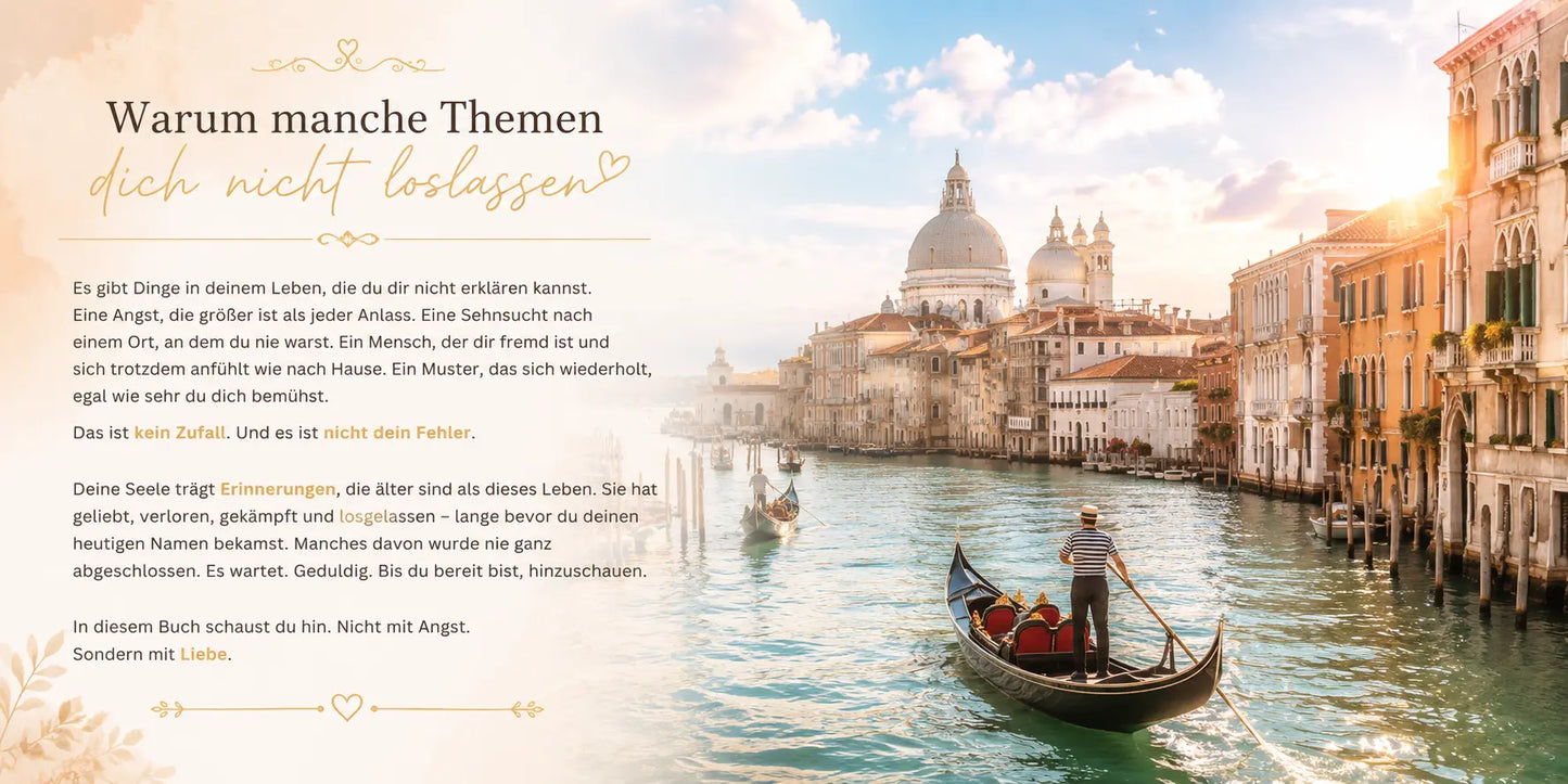 Seelen-Inkarnation – warum manche Themen dich nicht loslassen, Infotext mit Venedig-Motiv