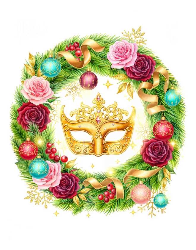 Ghirlanda Veneziana – Golden Mask Christmas Wreath Wall Art Print (Printable)