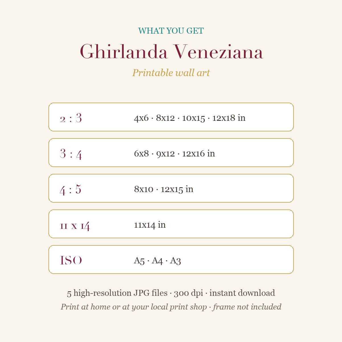 Ghirlanda Veneziana – Golden Mask Christmas Wreath Wall Art Print (Printable)