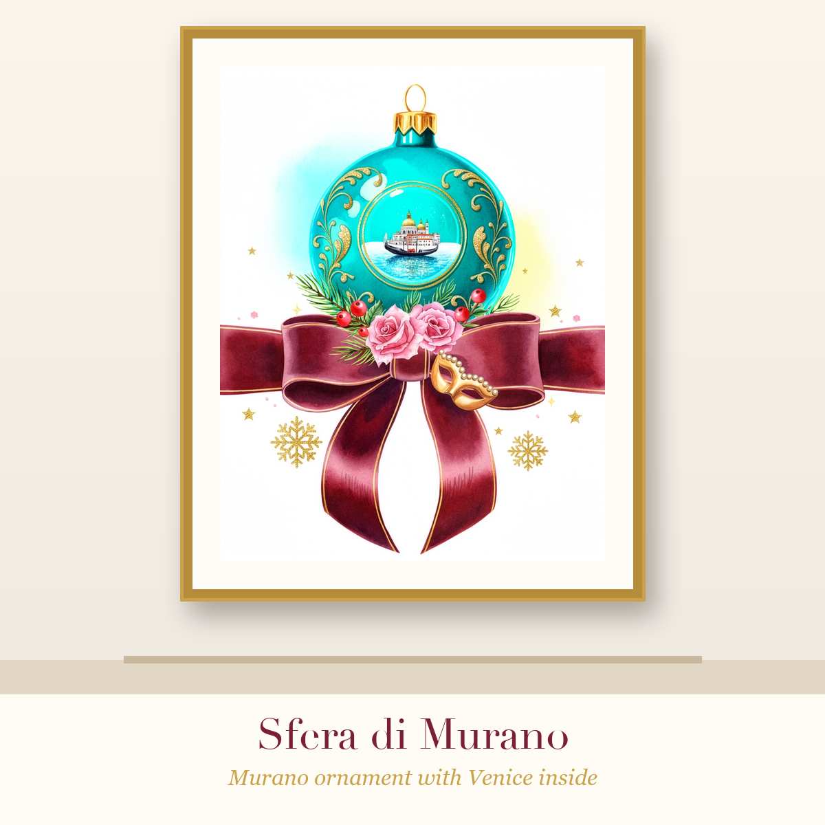 Sfera di Murano – Murano Christmas Ornament with Venice, Wall Art Print (Printable)
