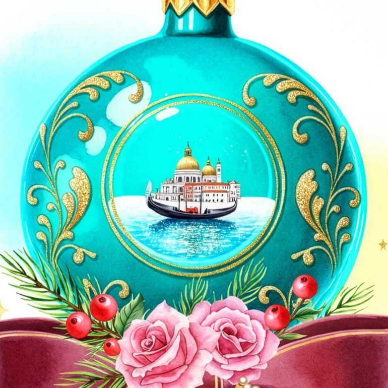 Sfera di Murano – Murano Christmas Ornament with Venice, Wall Art Print (Printable)