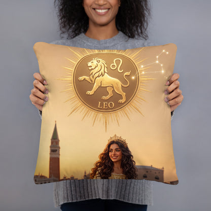 Sternzeichen Löwe Kissen – venezianische Göttin mit goldenem Löwen auf weichem Premium-Kissen, Venetian Zodiac
