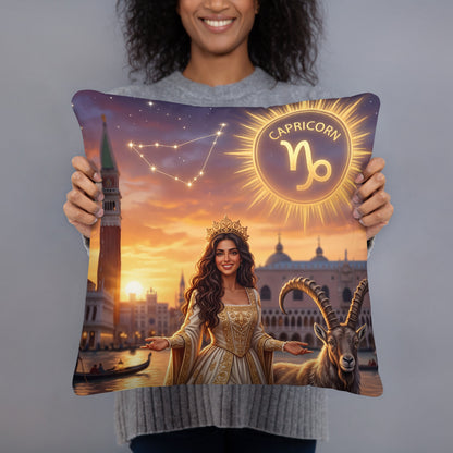 Sternzeichen Steinbock Kissen – venezianische Göttin mit Steinbock auf weichem Premium-Kissen, Venetian Zodiac