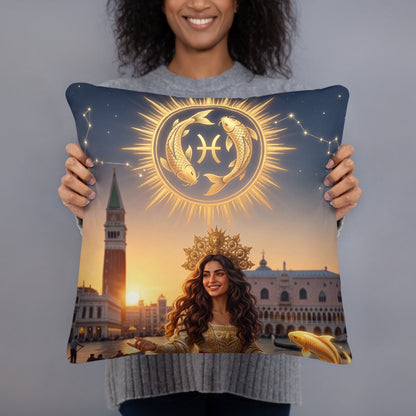 Sternzeichen Fische Kissen – venezianische Göttin mit goldenen Kois auf weichem Premium-Kissen, Venetian Zodiac