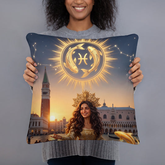 Sternzeichen Fische Kissen – venezianische Göttin mit goldenen Kois auf weichem Premium-Kissen, Venetian Zodiac