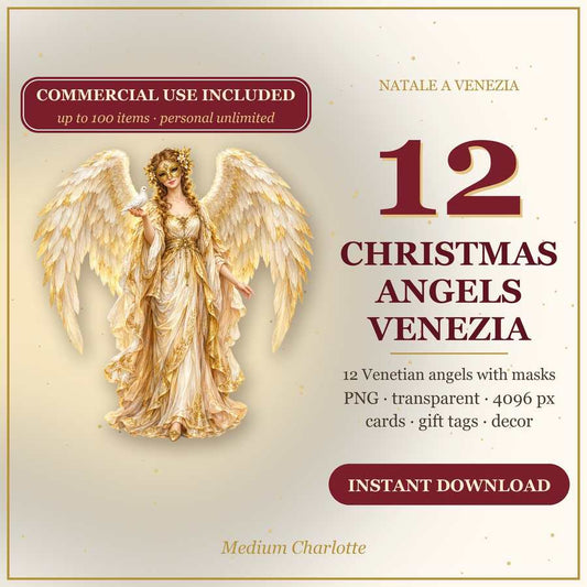 Venetian Christmas Angels Clipart – 12 Transparent PNG