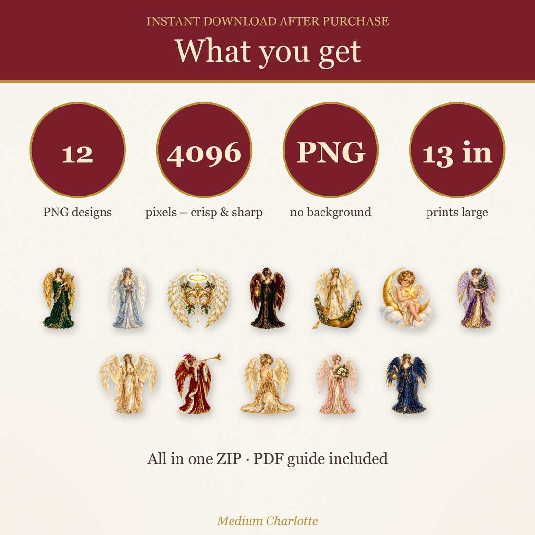 Venetian Christmas Angels Clipart – 12 Transparent PNG