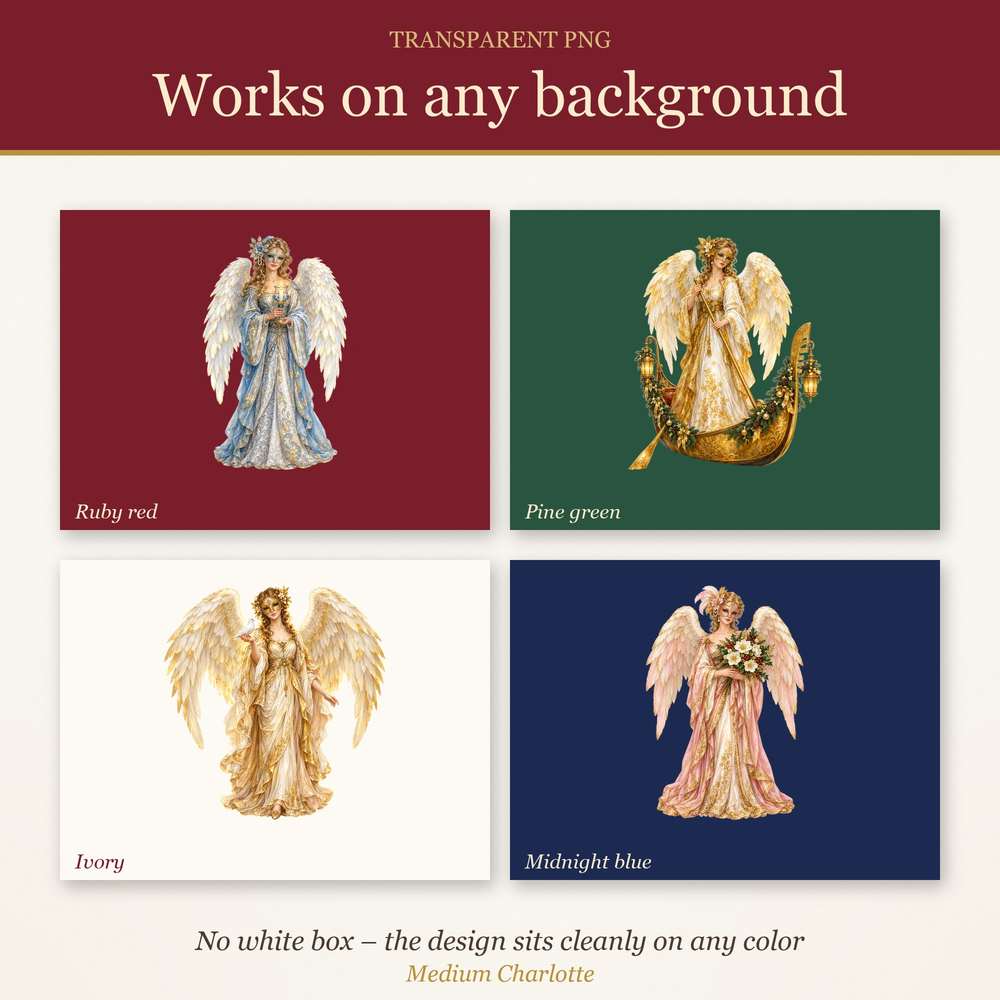 Venetian Christmas Angels Clipart – 12 Transparent PNG