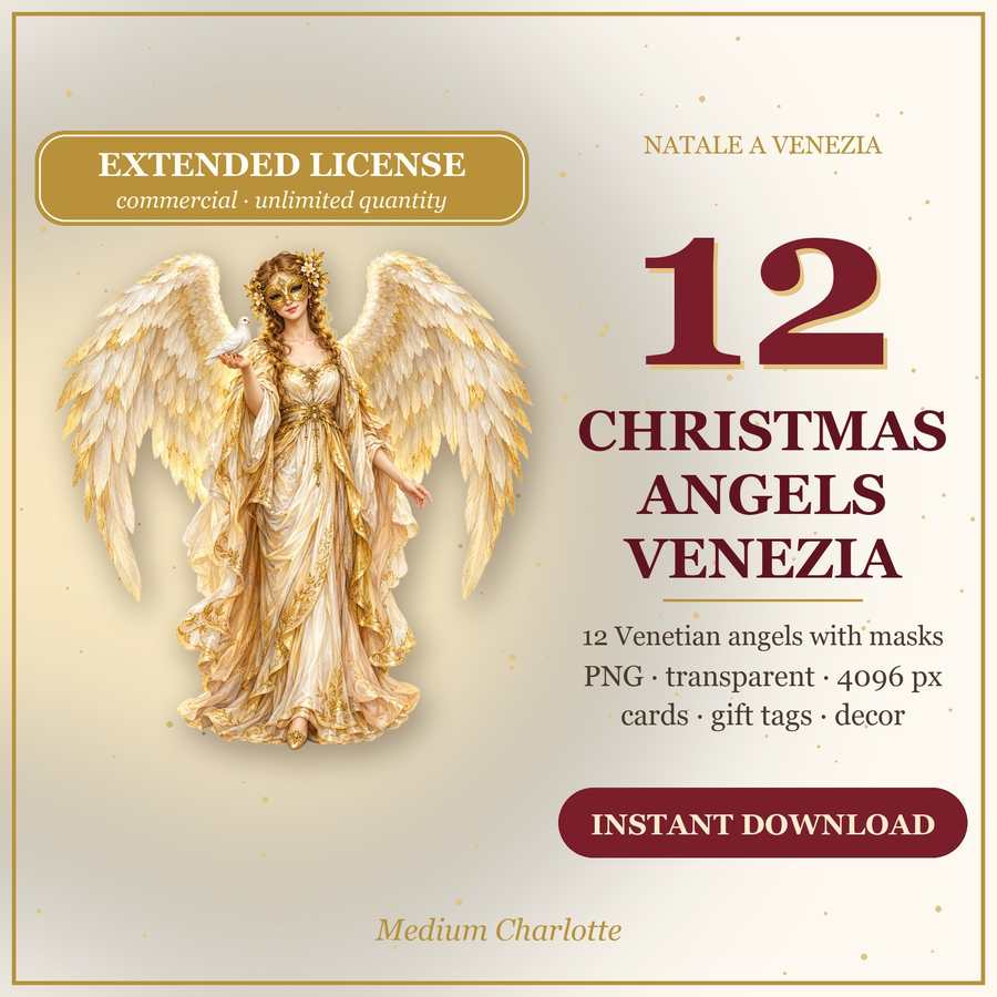 Venetian Christmas Angels Clipart – 12 Transparent PNG