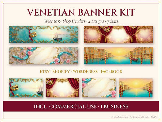 Venetian Banner Kit for Etsy, Shopify & WordPress – 4 Designs, 7 Sizes