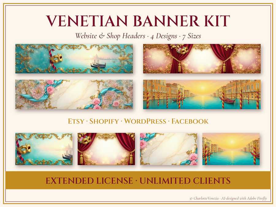 Venetian Banner Kit for Etsy, Shopify & WordPress – 4 Designs, 7 Sizes