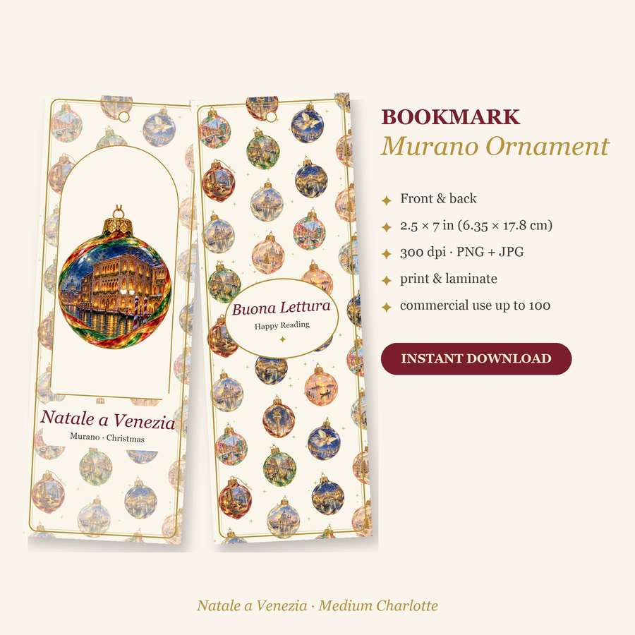 Printable Venetian Christmas Bookmarks – Front & Back