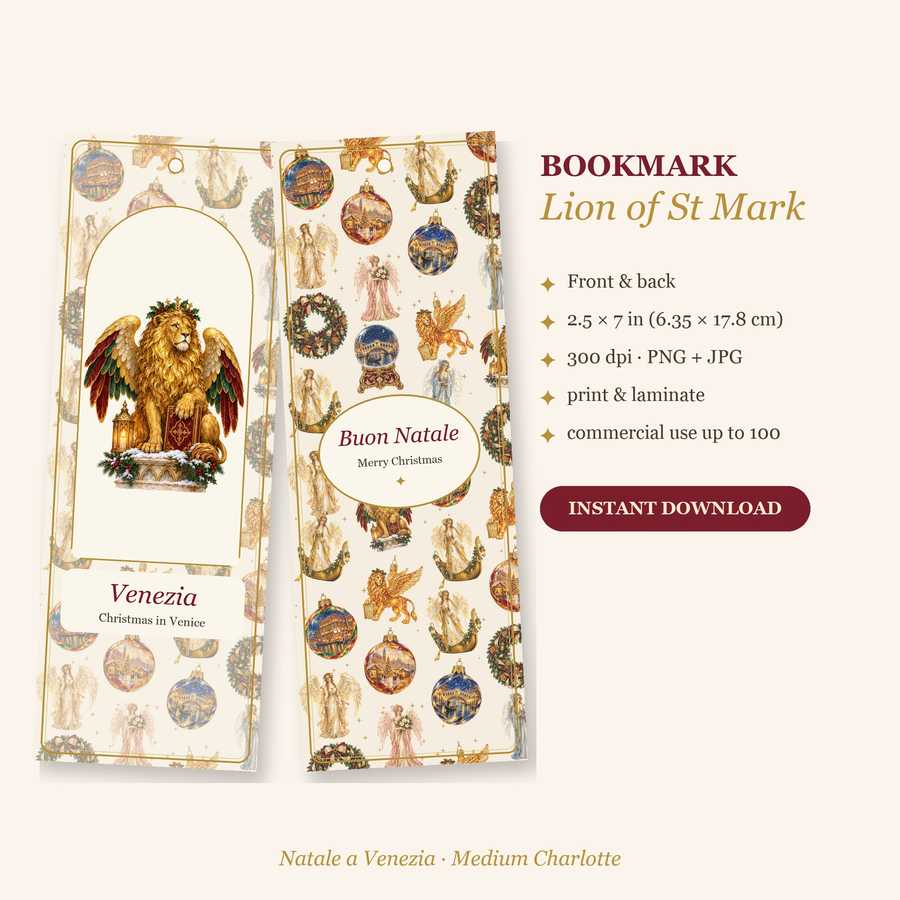 Printable Venetian Christmas Bookmarks – Front & Back