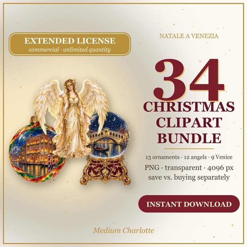 Natale a Venezia Christmas Clipart Bundle – 34 Transparent PNG
