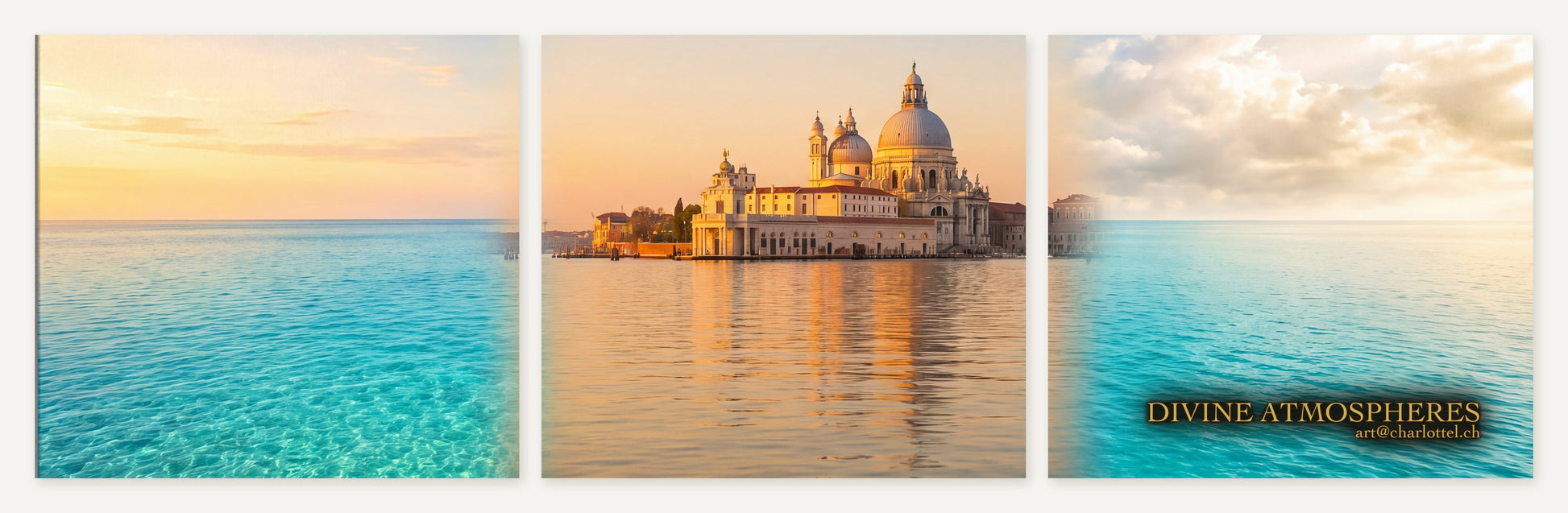 Divine Atmospheres – Triptychon «Venezia» 3er-Poster-Set: Sonnenaufgang, Salute, Himmelslicht mit Goldsignatur