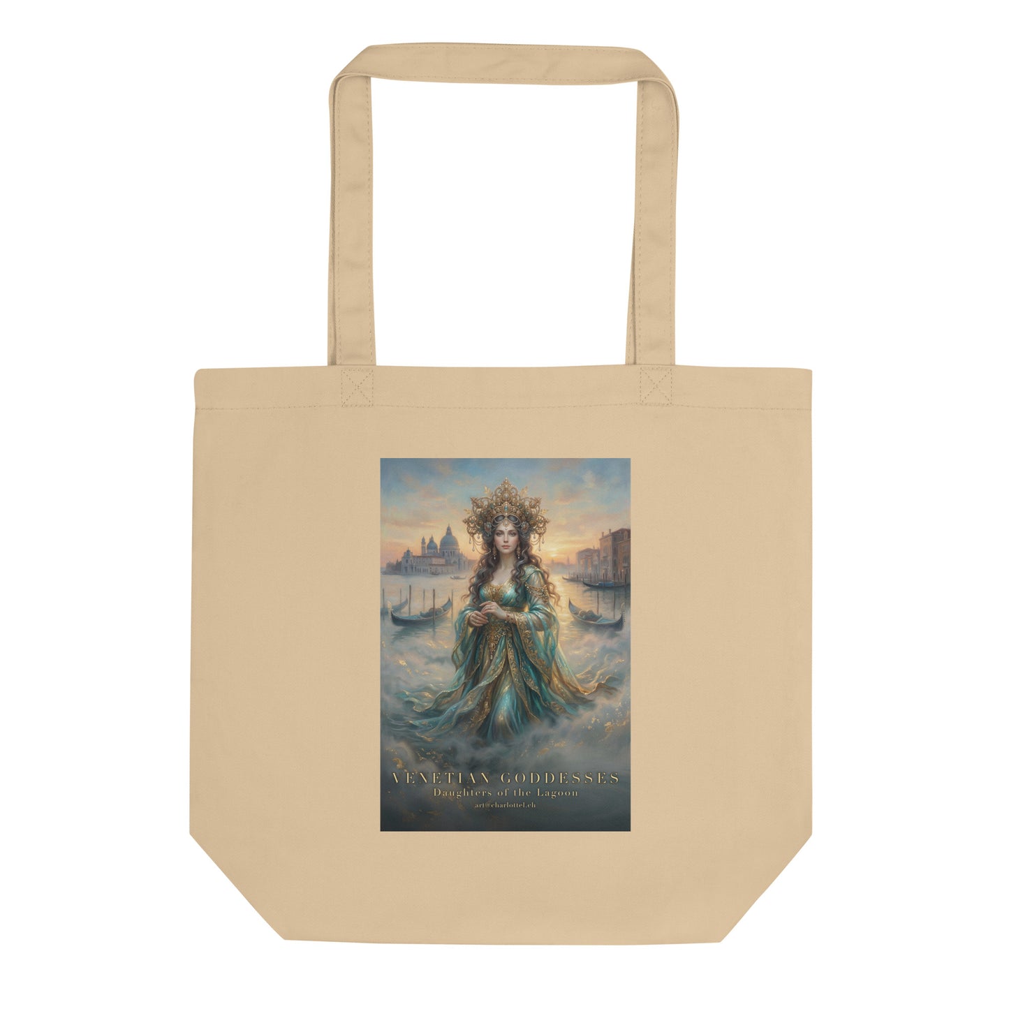 Dunkelhaarige venezianische Lagunen-Göttin auf einer Eco Tote Bag aus Bio-Baumwolle – Medium Charlotte