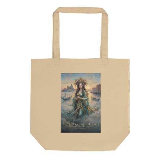 Dunkelhaarige venezianische Lagunen-Göttin auf einer Eco Tote Bag aus Bio-Baumwolle – Medium Charlotte