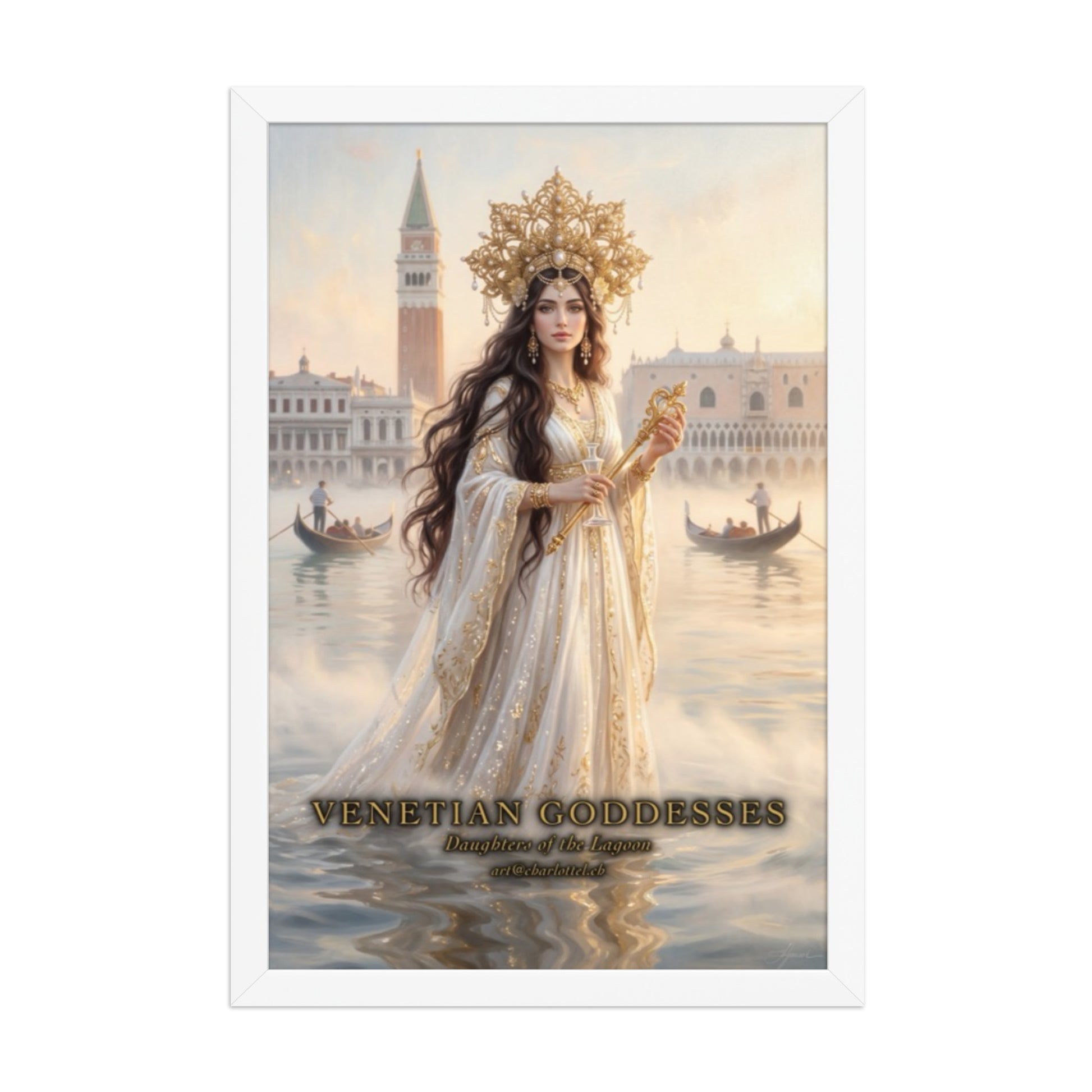 Lagunen-Königin gerahmter Kunstdruck mit weißem Rahmen – venezianische Göttin, Venetian Goddesses