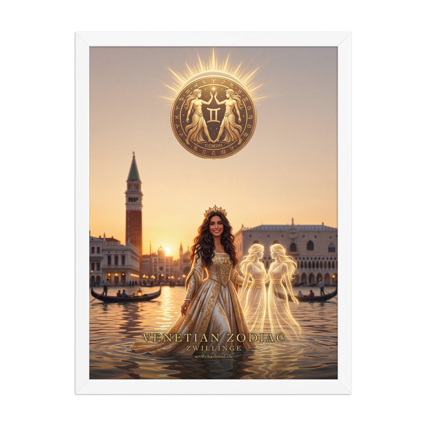 Sternzeichen Zwillinge gerahmtes Poster – venezianische Göttin mit Zwillingsschwestern, Wandansicht