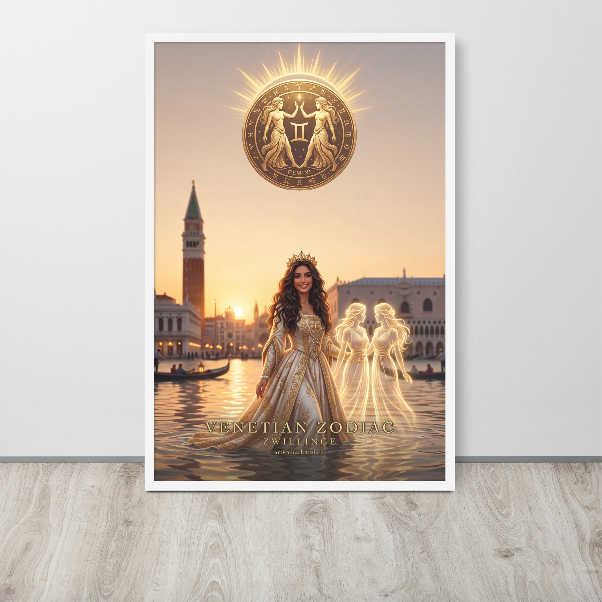 Sternzeichen Zwillinge gerahmtes Poster – venezianische Göttin mit Zwillingsschwestern, Großformat 61×91 cm