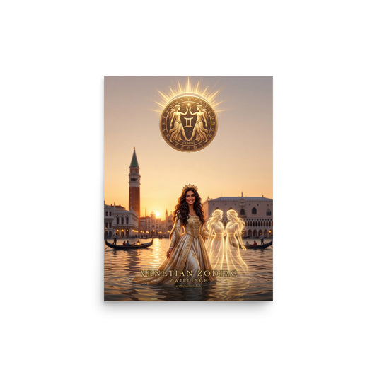 Sternzeichen Zwillinge Poster – venezianische Göttin mit den Zwillingsschwestern in der Lagune von Venedig