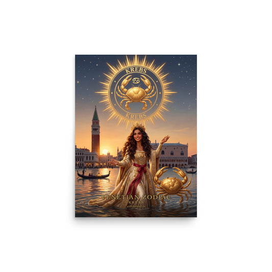 Sternzeichen Krebs Poster – venezianische Göttin mit goldenem Krebs in der Lagune von Venedig