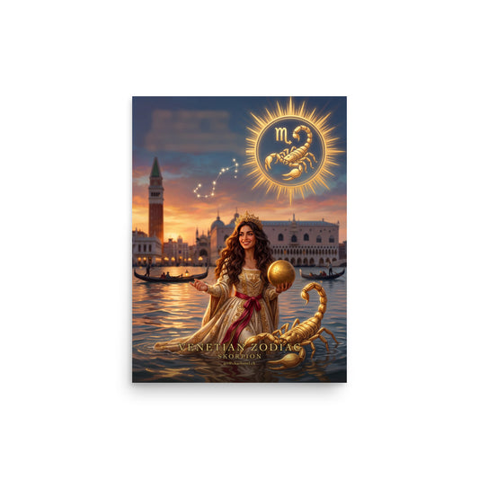 Sternzeichen Skorpion Poster – venezianische Göttin mit goldenem Skorpion in der Lagune von Venedig